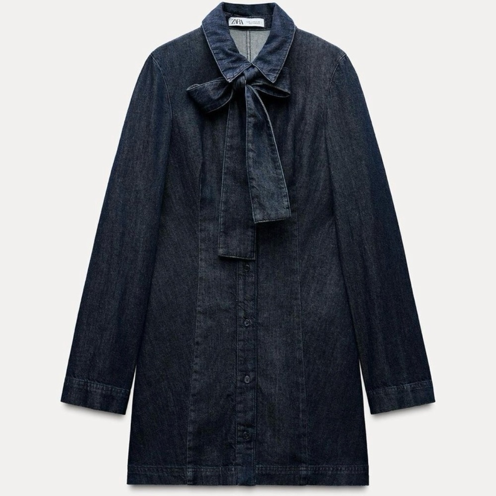 Zara Dark Denim Dress with Bow